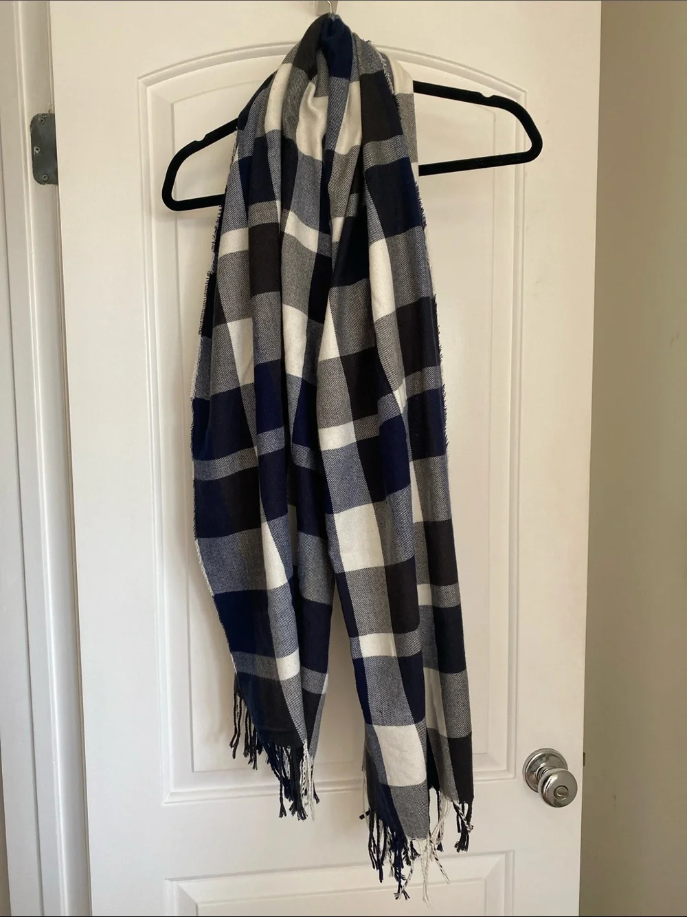 Plush Apparel Ultra Soft Plaid Scarf Large Navy Charcoal White Fringe